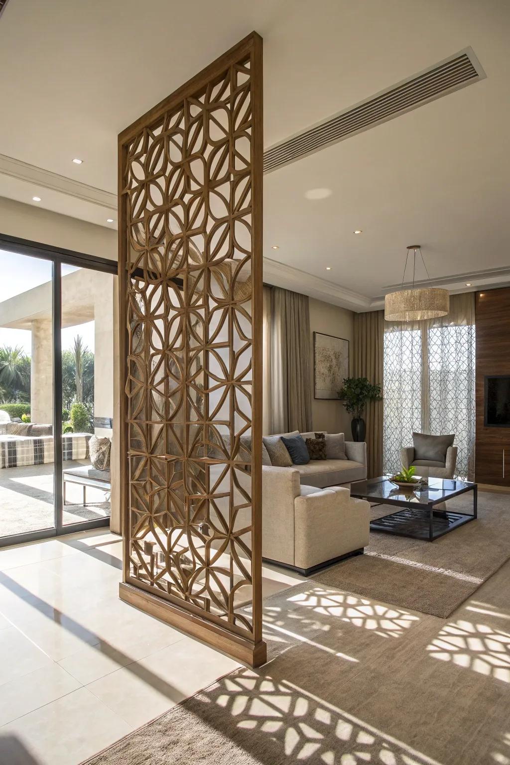 Geometric wooden panels add a chic touch to any room.