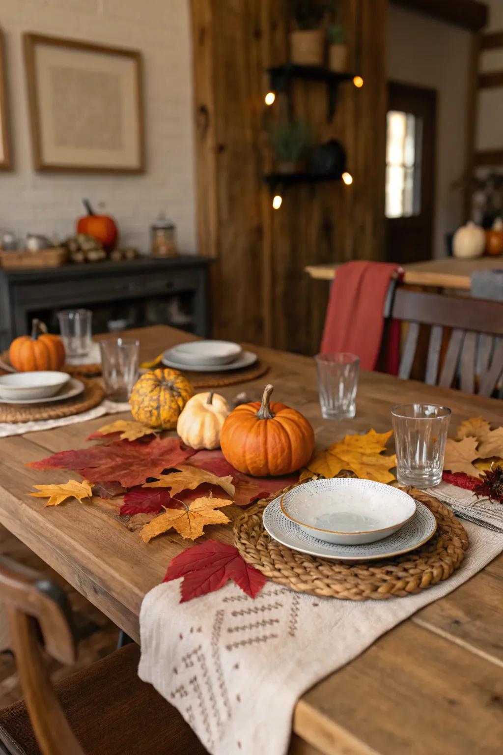 A rustic table setting perfect for a harvest meal.