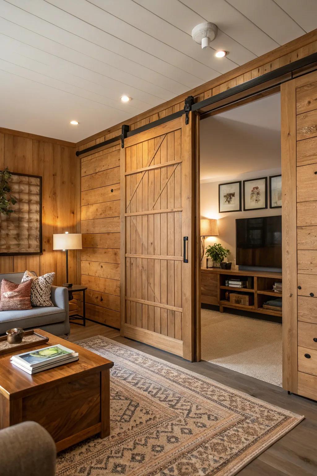 Seamlessly blend doors with wooden panels for a natural, unified look.