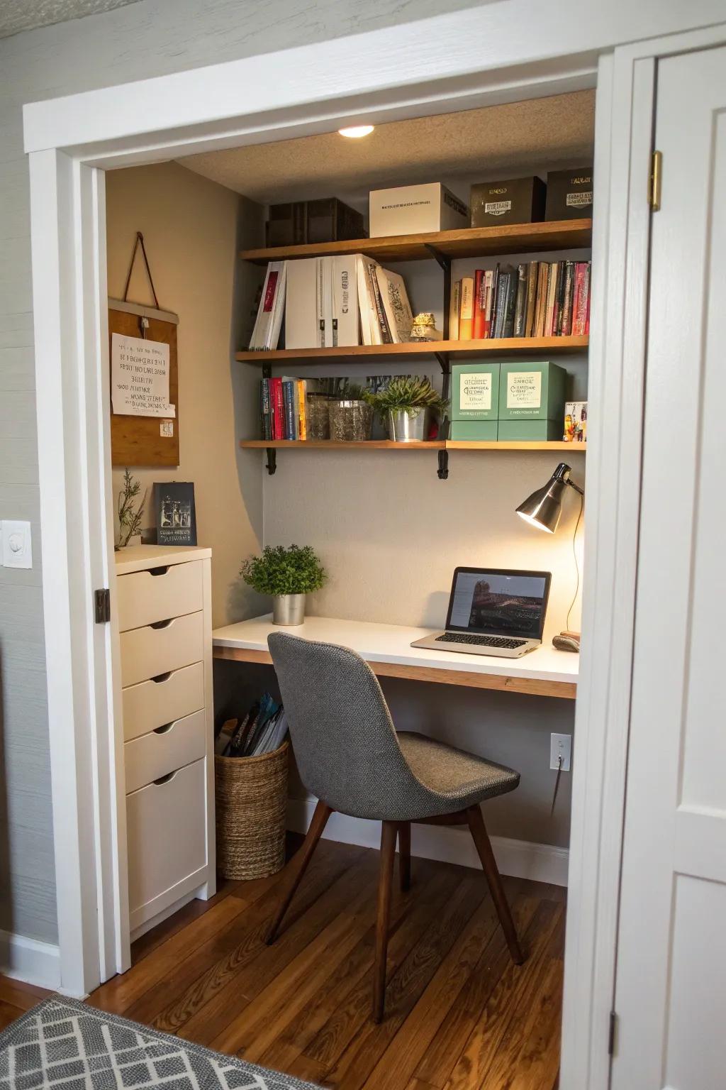 A hidden gem: an office nook inside a closet.