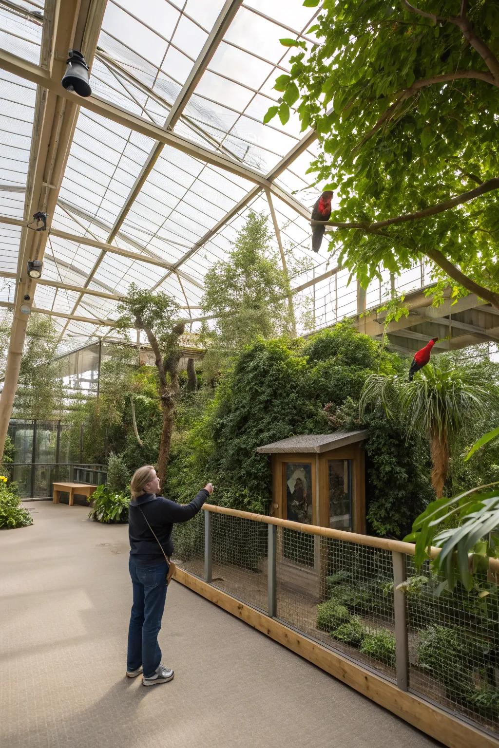 A welcoming walk-in aviary where you can connect with your birds.