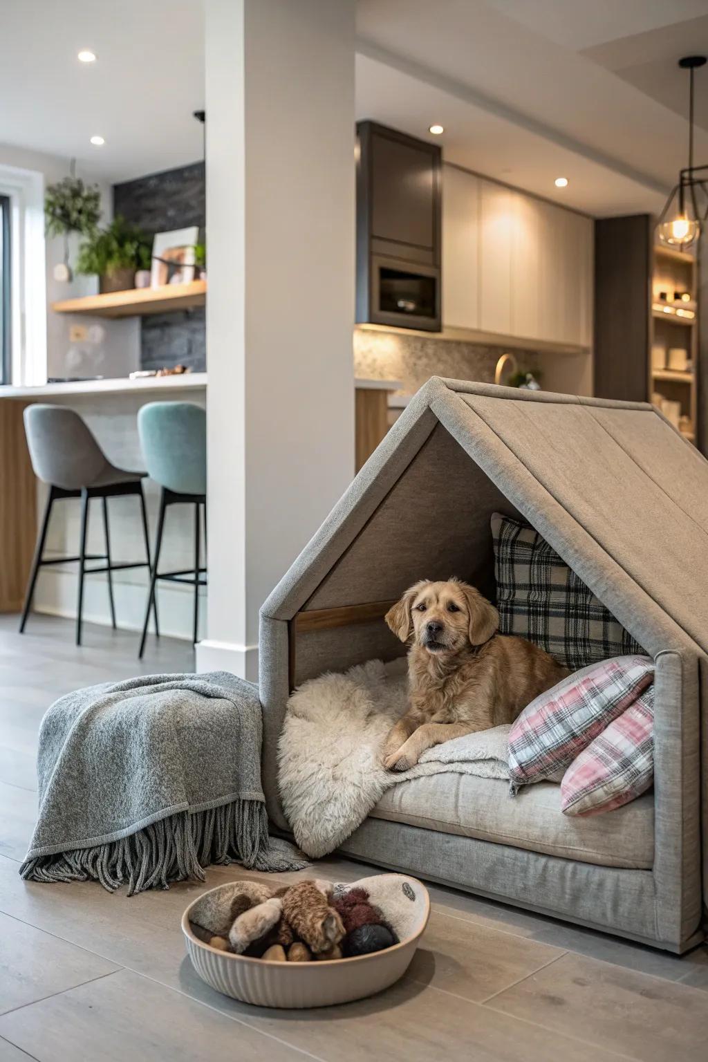 A plush dog bed nook that invites relaxation.