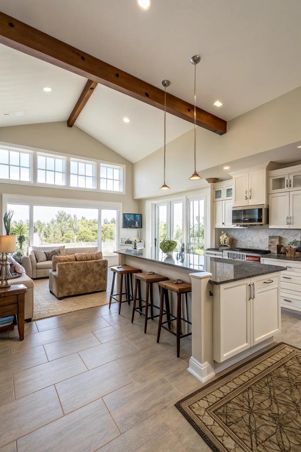 An open layout connects the kitchen seamlessly to other living areas.