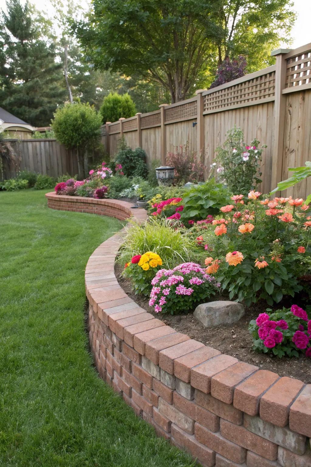 Curved brick edging adds a classic touch to any garden.