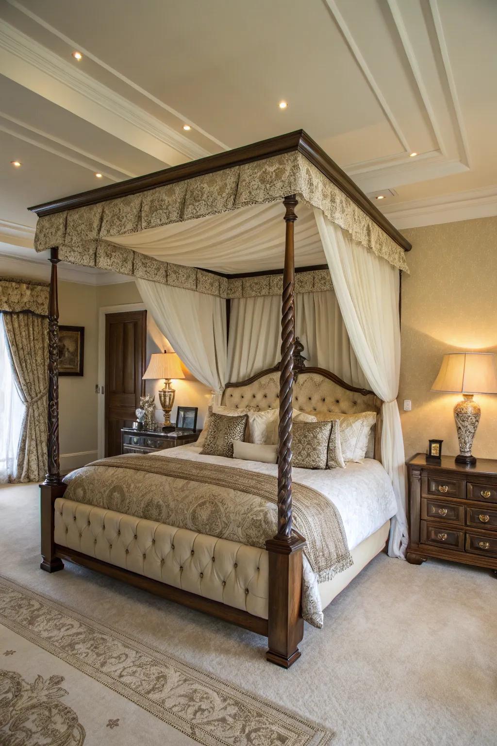 A grand canopy bed anchors this large bedroom, offering balance and elegance.