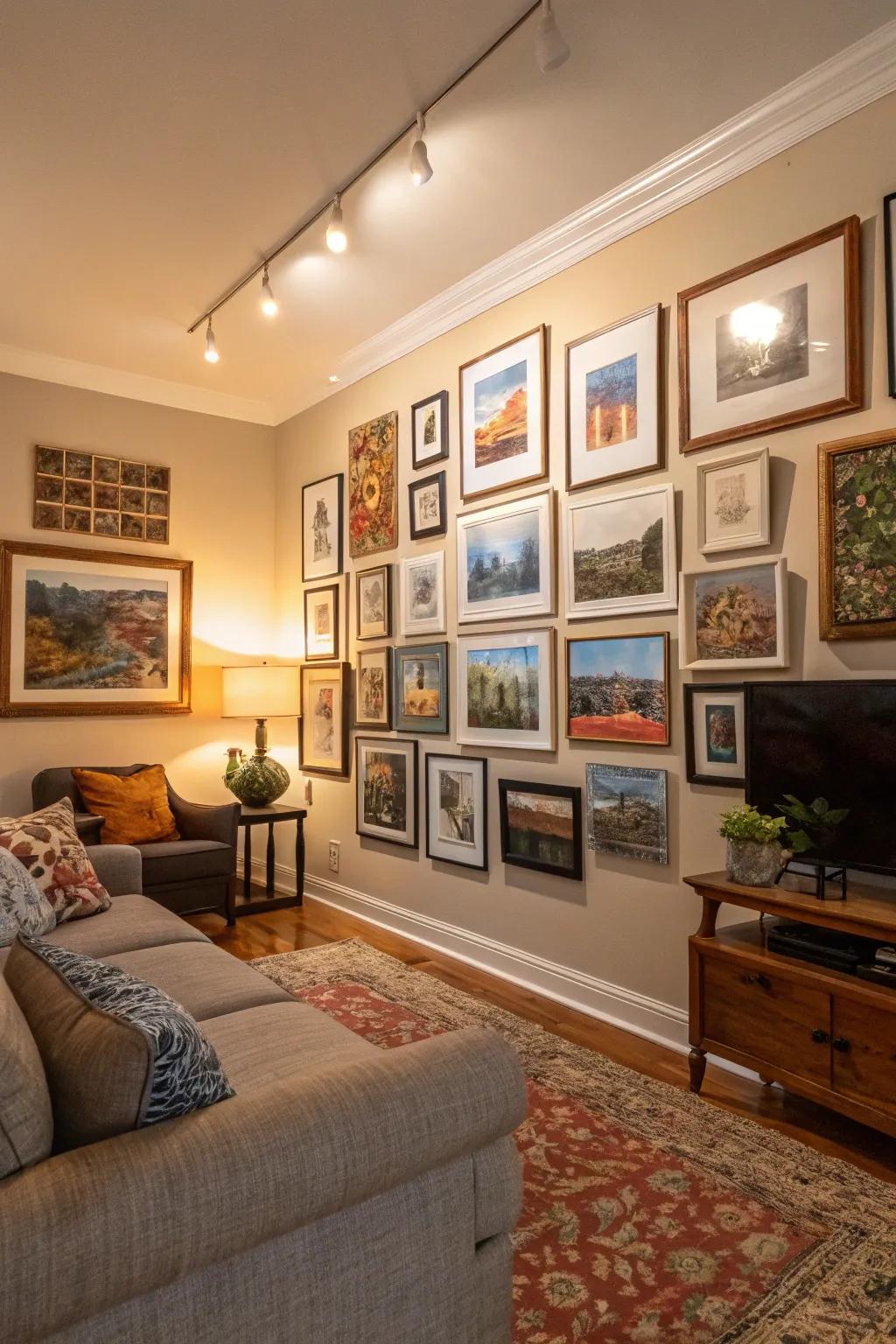 Create a cohesive gallery wall with large frames.