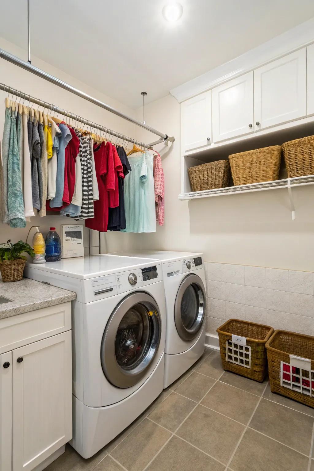 Make the most of vertical space with a drying rod above your appliances.