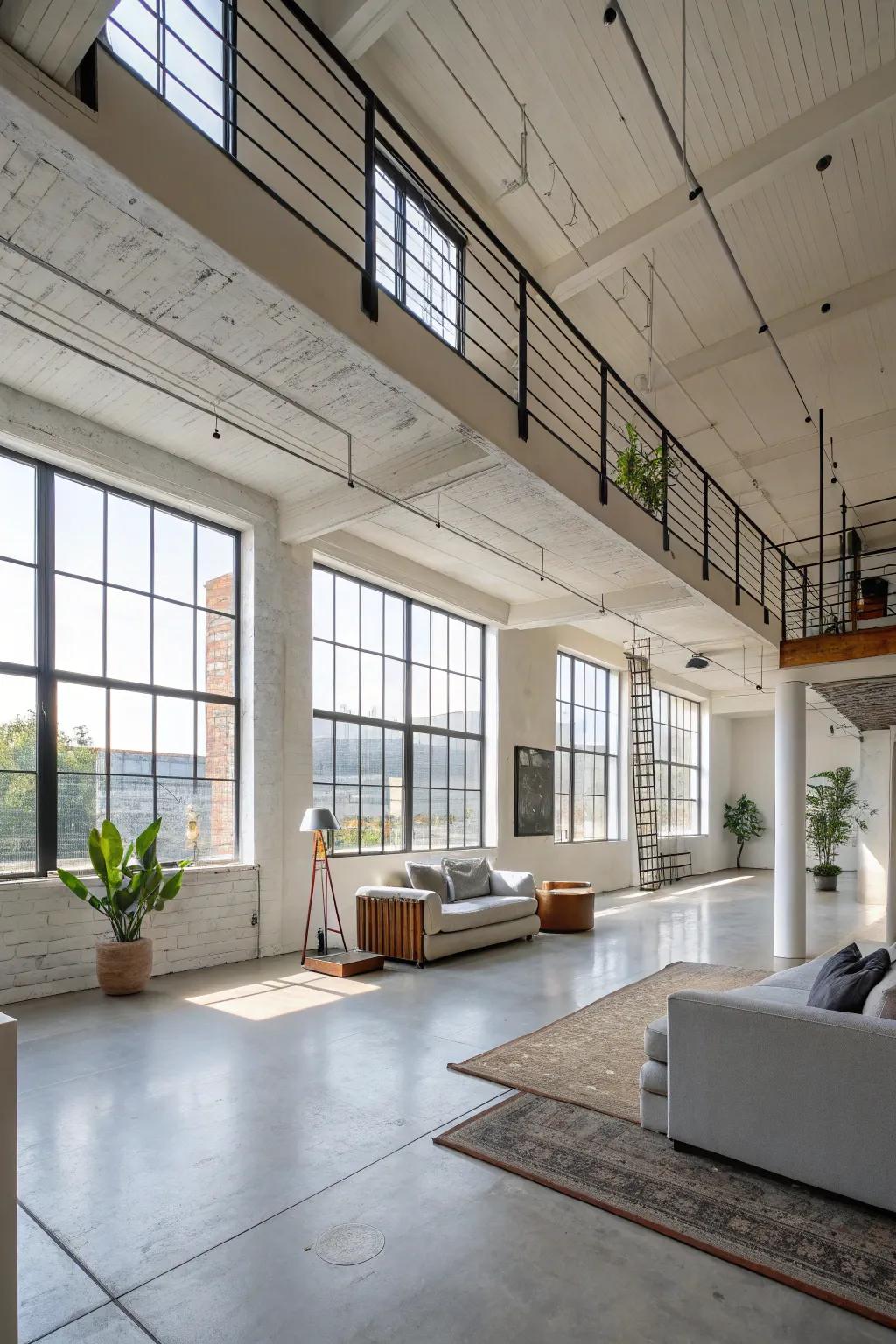 A loft that exemplifies the beauty of an open layout, enhancing both space and light.