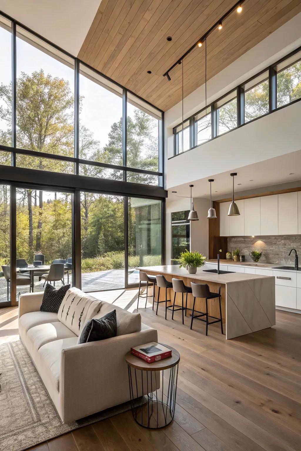 Natural light enhances the openness of this kitchen living space.