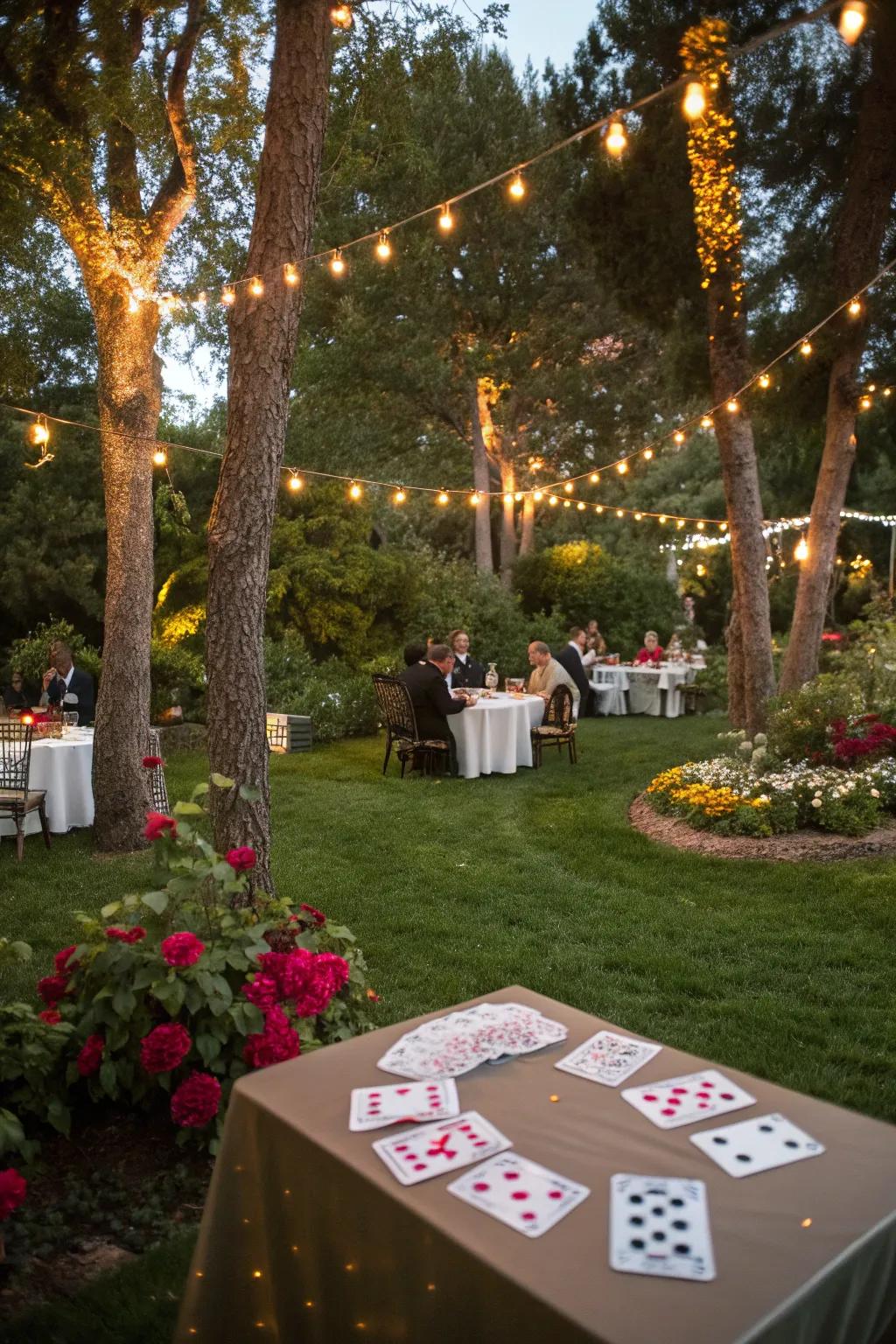 A backyard transformed into a playful casino, perfect for a lucky 7 birthday.