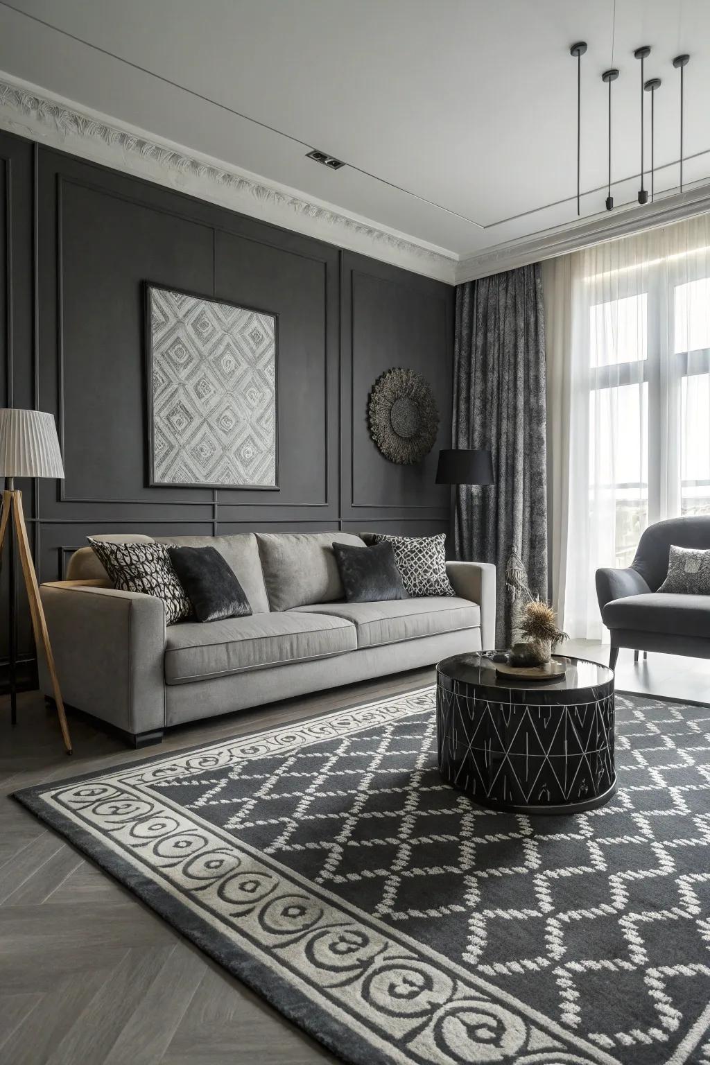 A monochrome palette brings elegance to a black and white living room.