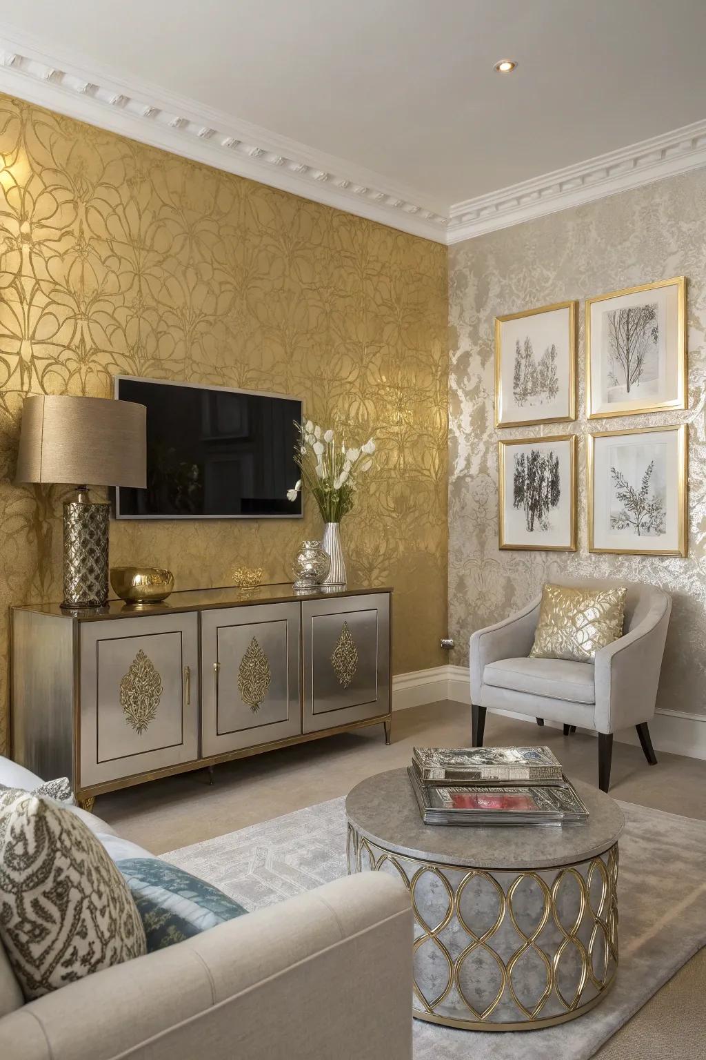 A striking gold accent wall setting the stage for a sophisticated living room.