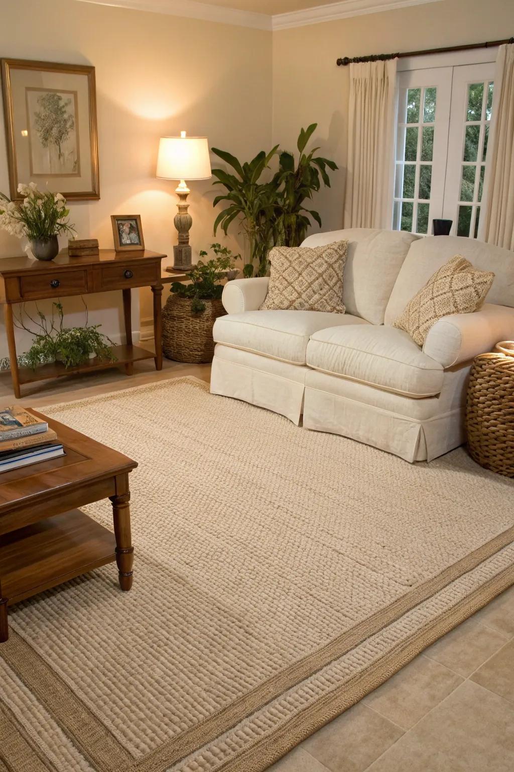 Neutral rugs offer a calming foundation for any room.