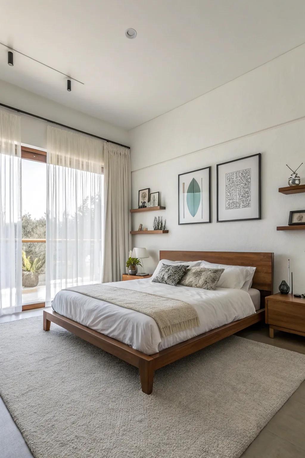 Crisp white walls set the stage for a serene bedroom.