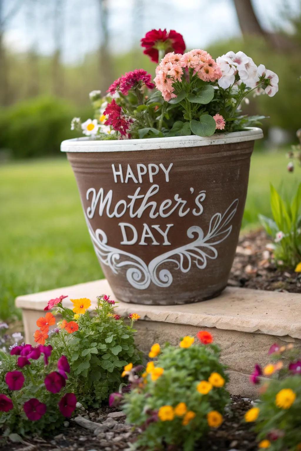 A flower pot personalized with a loving message.