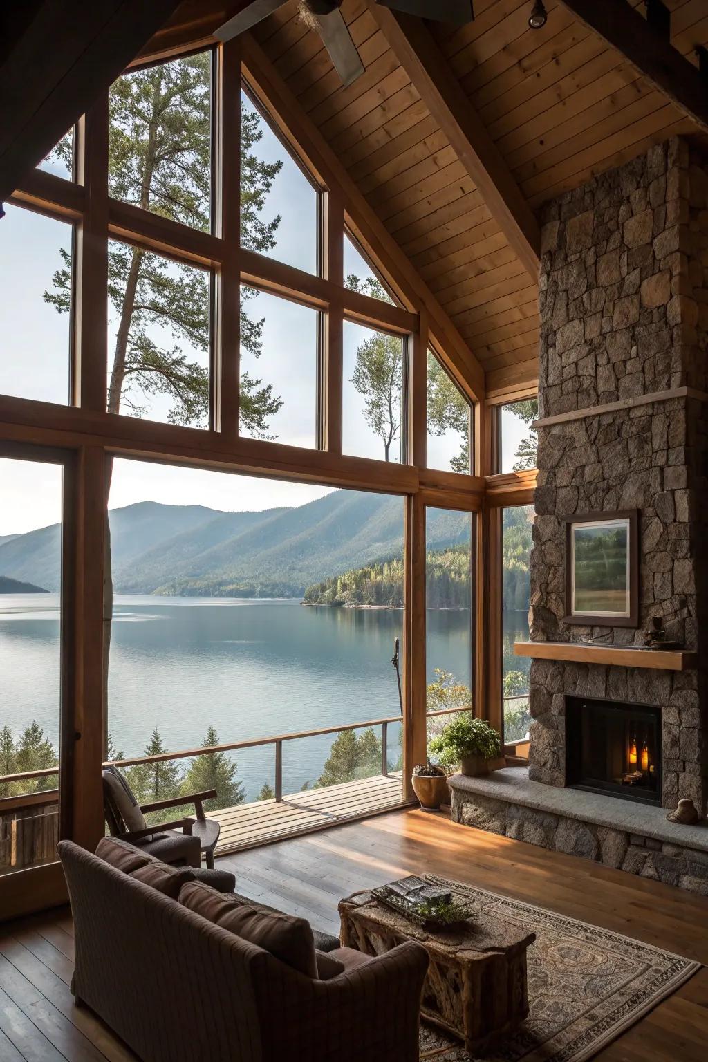 Expansive windows that bring the lake inside.