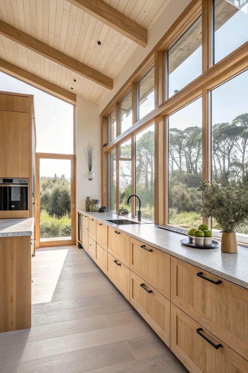 Light wood cabinets create an inviting and fresh feel.