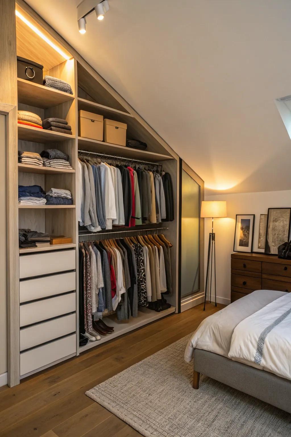 Open wardrobes can add a boutique feel to your bedroom.