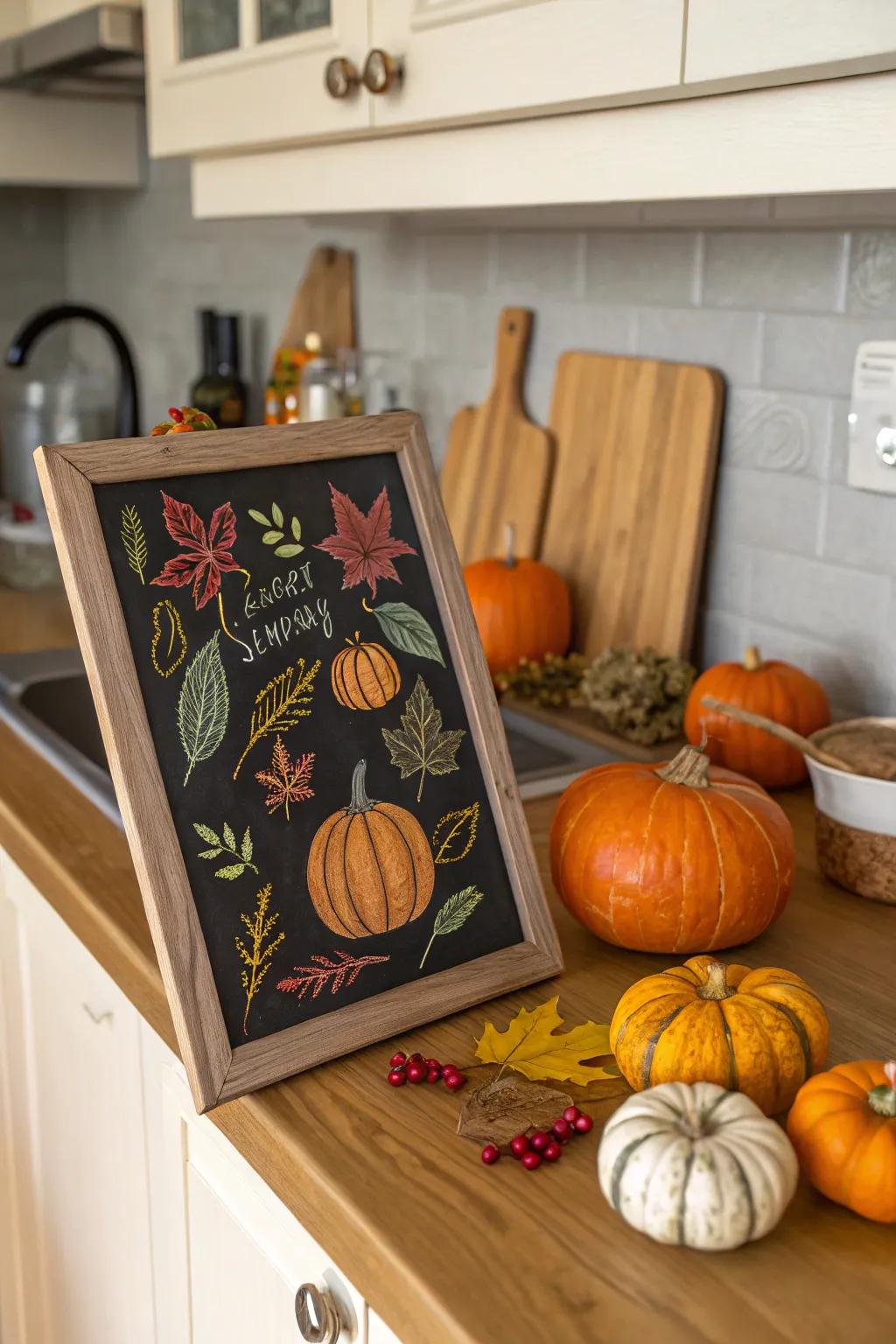 An autumn harvest chalkboard design that brings warmth and color into the home.