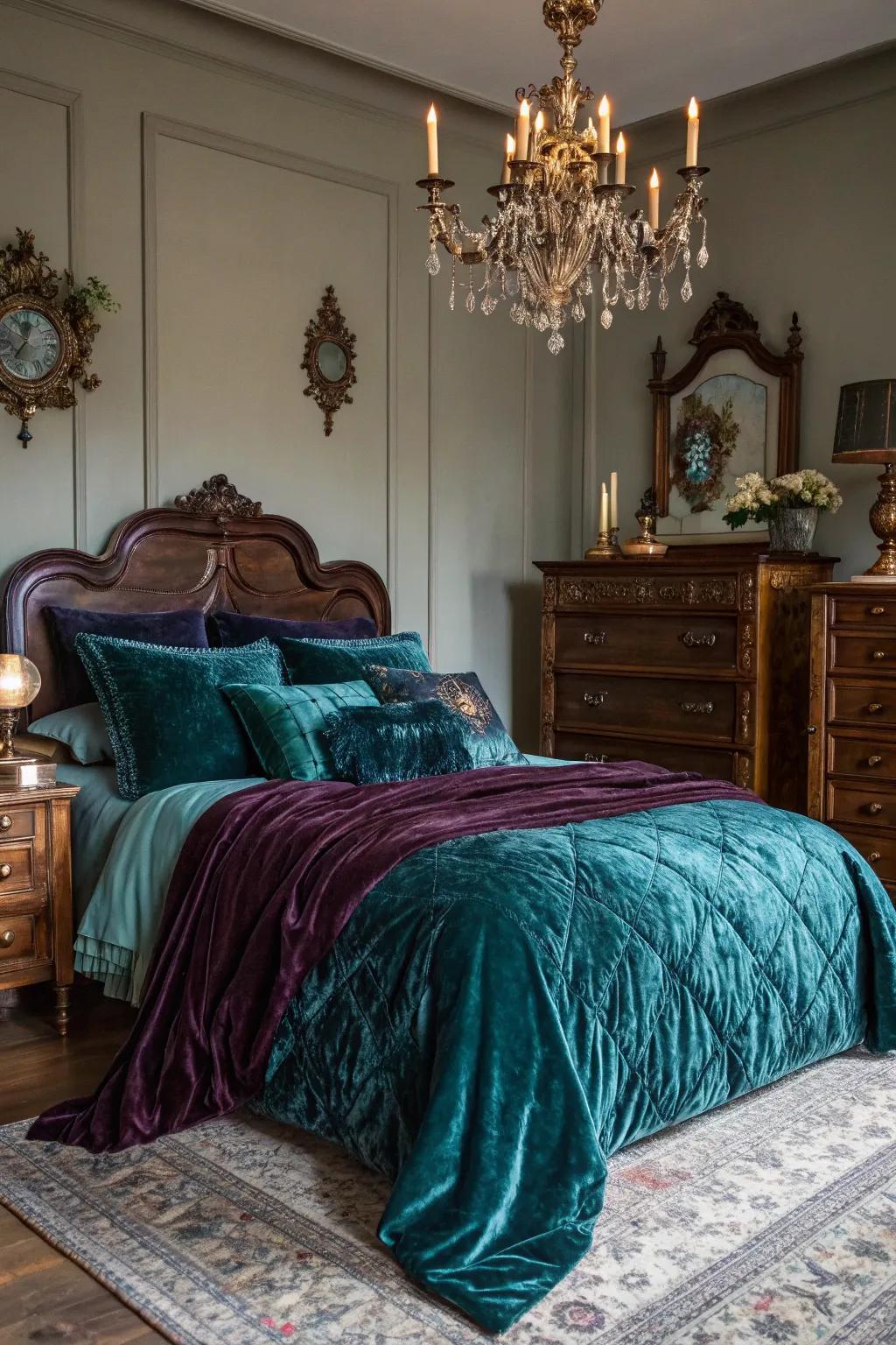 Velvet bedding elevates the luxury of your sleeping space.