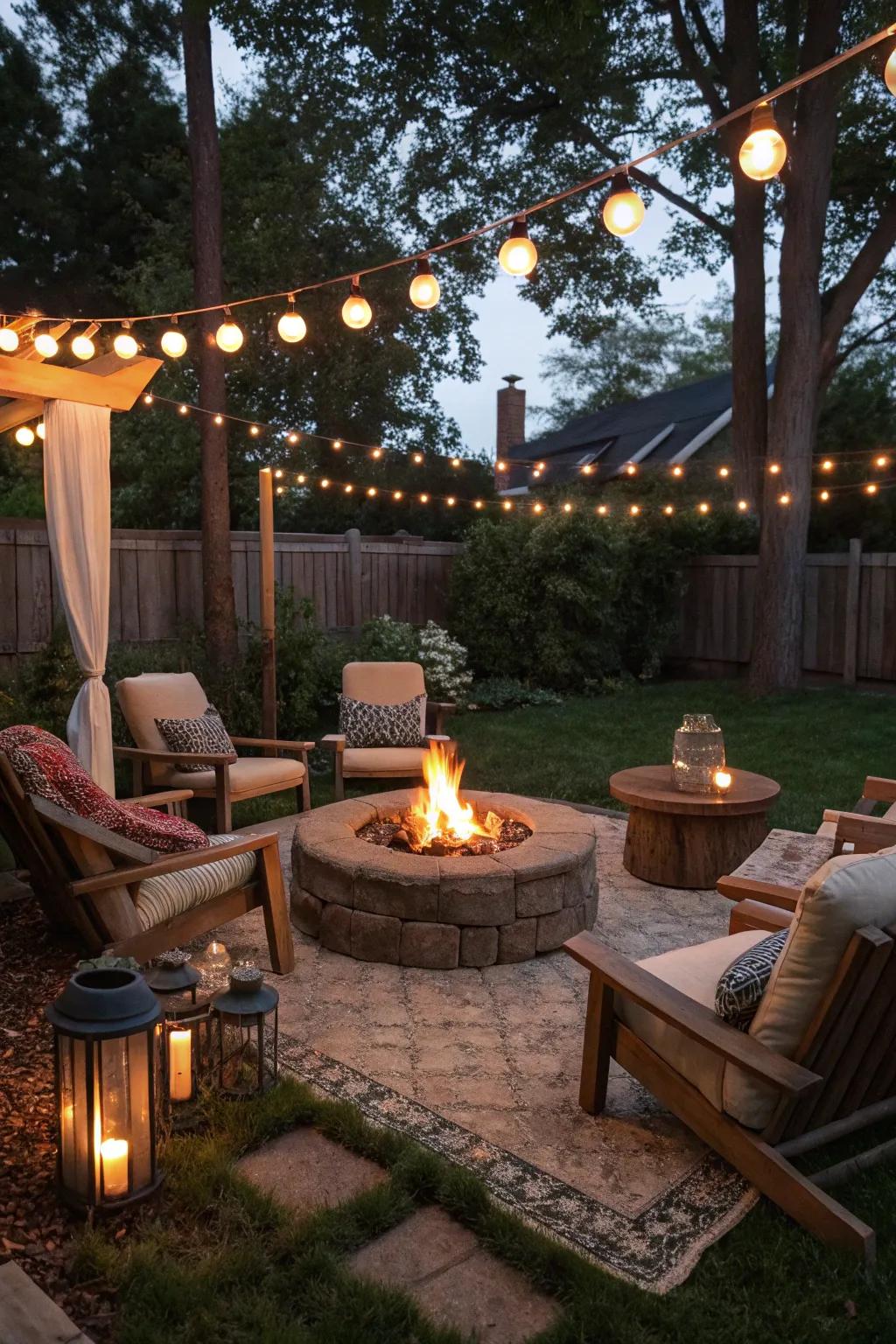 A fire pit creates the perfect gathering spot for friends and family.