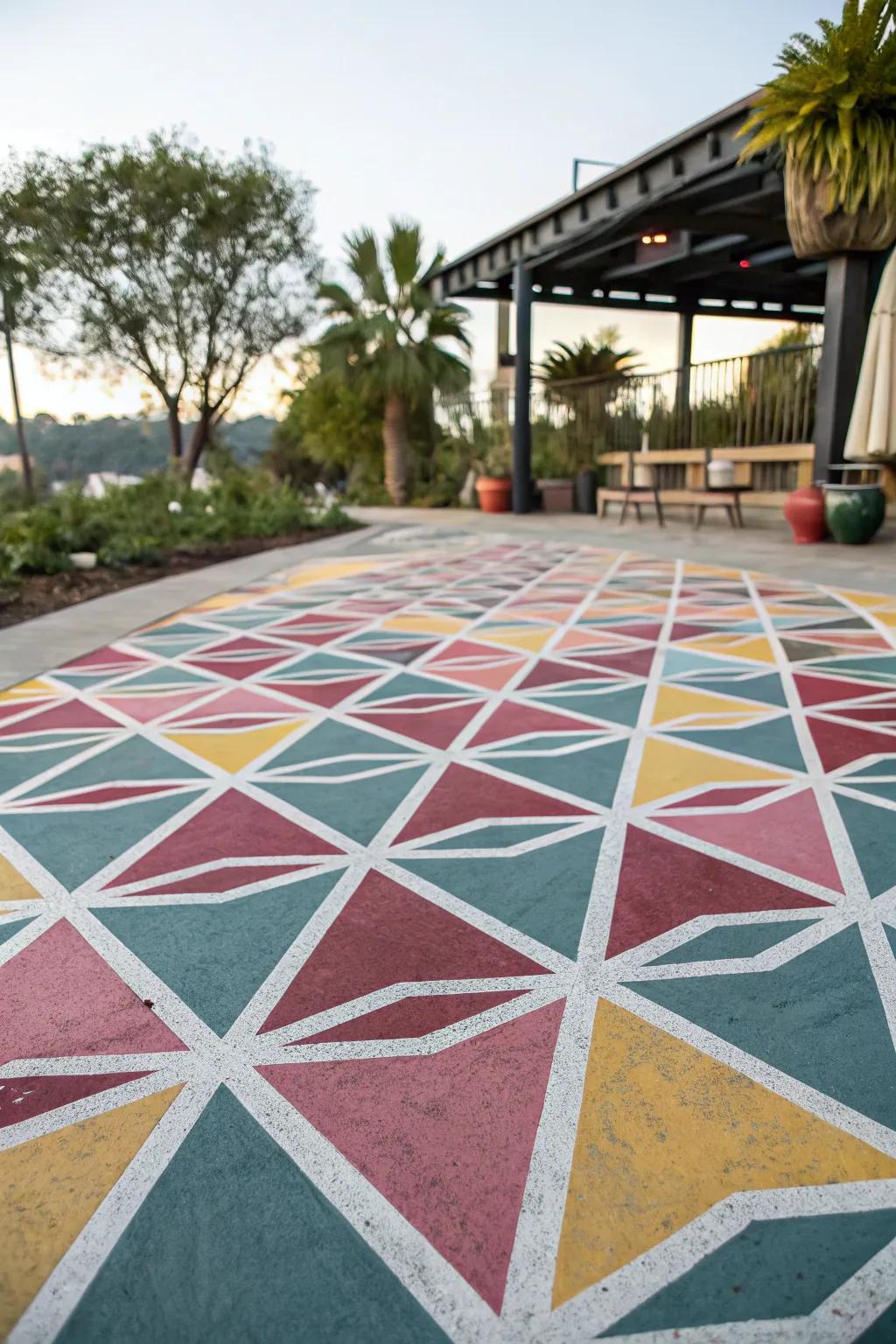 A patio showcasing intricate geometric patterns that add a modern touch.