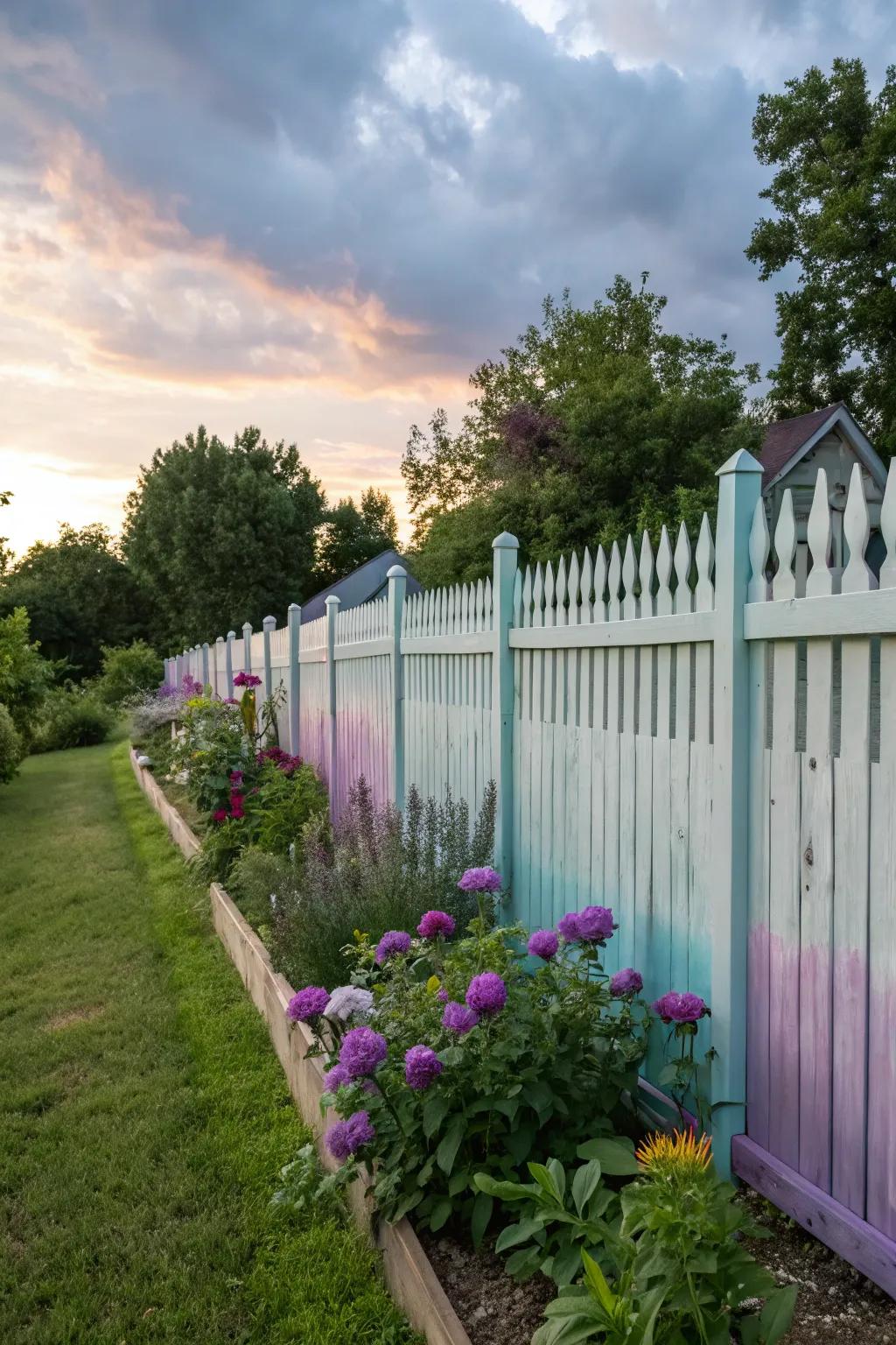 A mesmerizing ombre picket fence transitioning from dark to light shades.