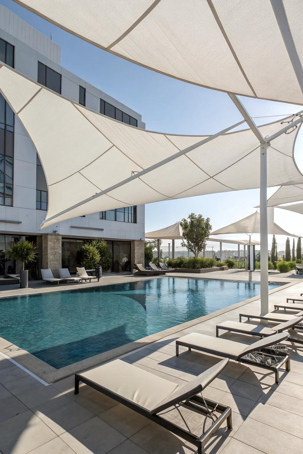 Modern shade sails providing sleek relief from the sun.