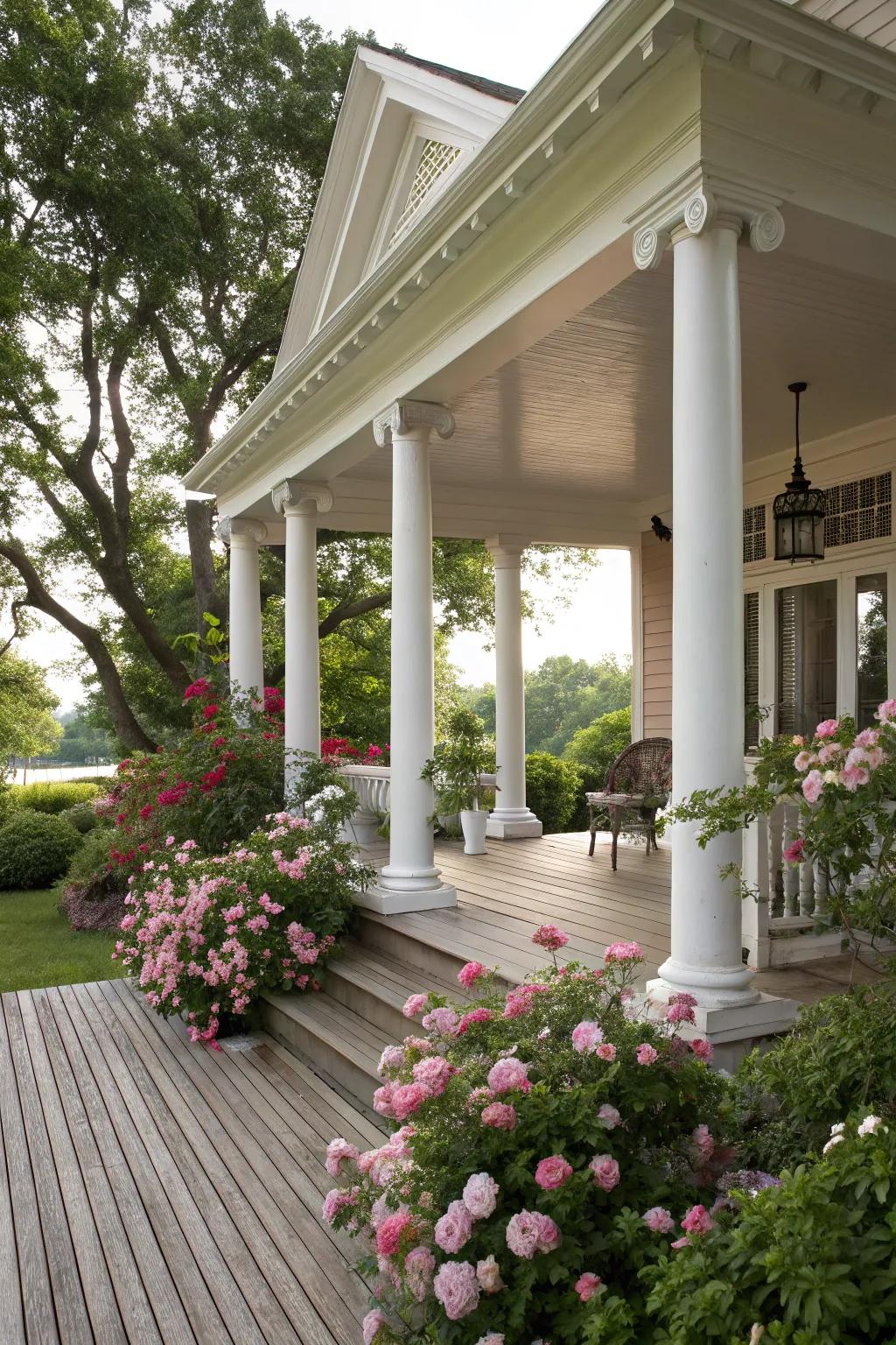 Timeless elegance with a classic gabled porch roof.