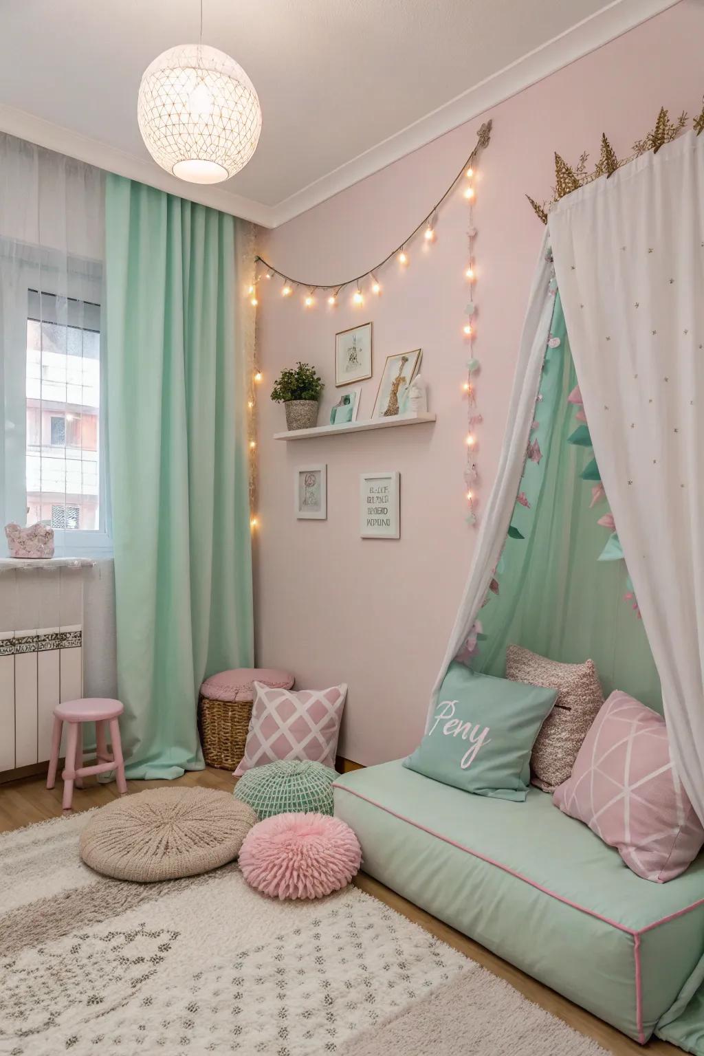 Pastel hues bring a serene and chic vibe to your preppy space.