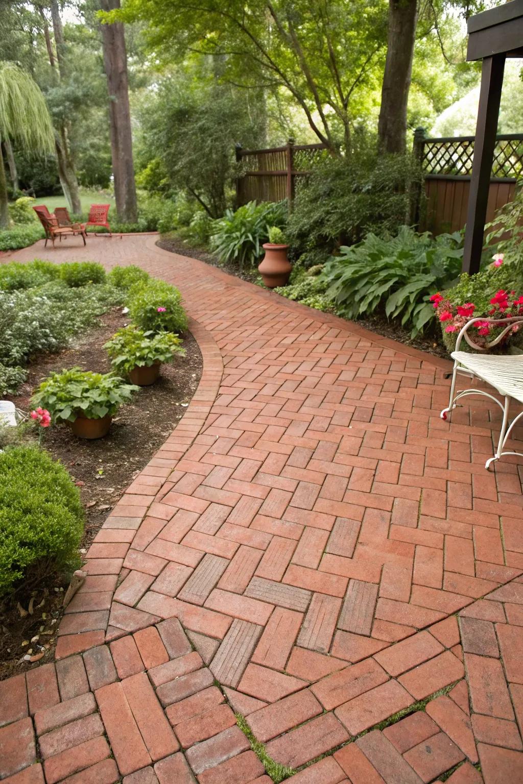 The classic herringbone pattern brings timeless elegance to your patio.