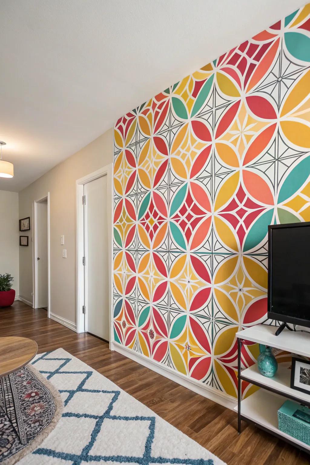 Add a splash of color with renter-friendly peel-and-stick wallpaper.