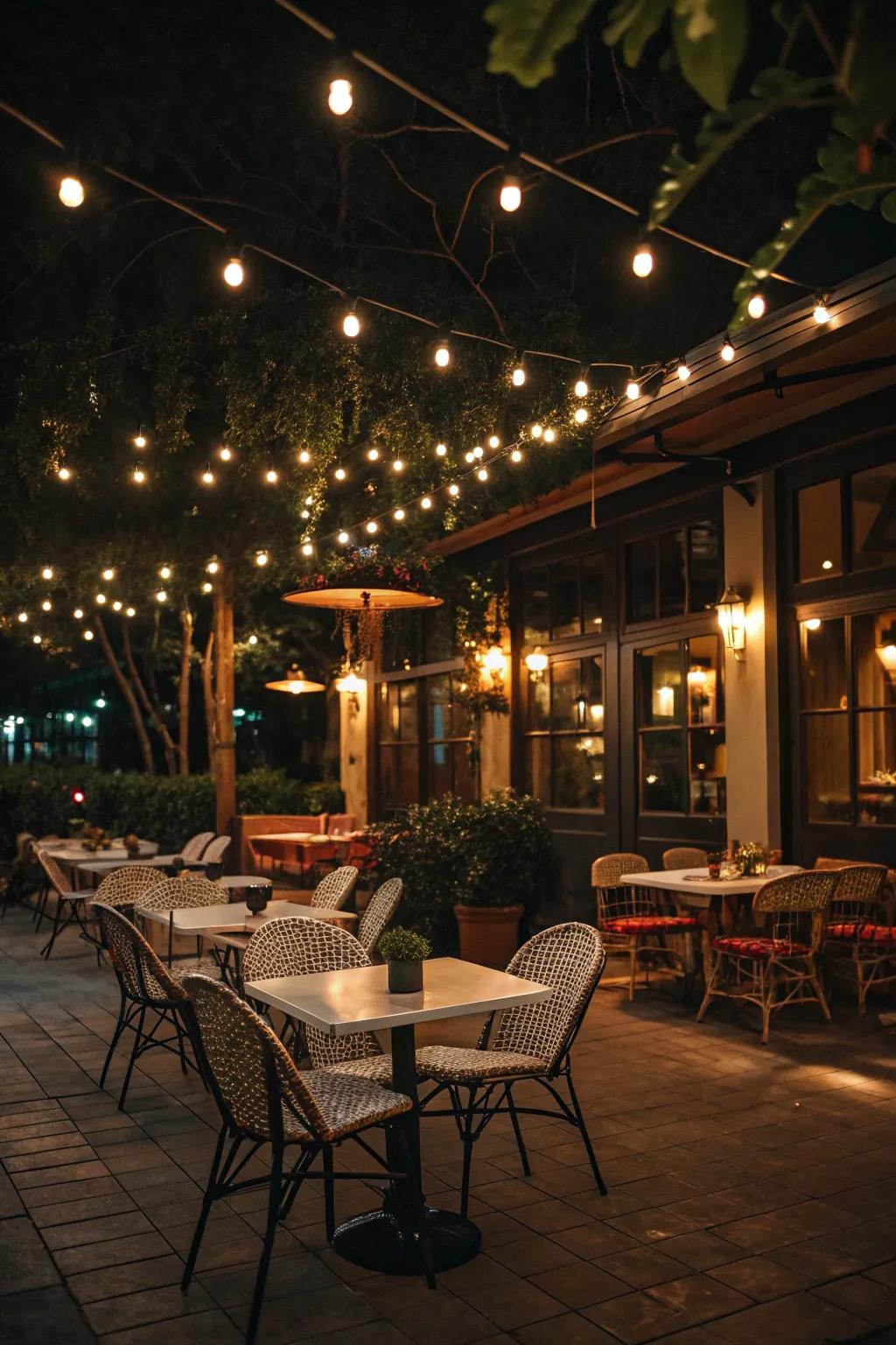 String lights add a timeless charm to any patio setting.