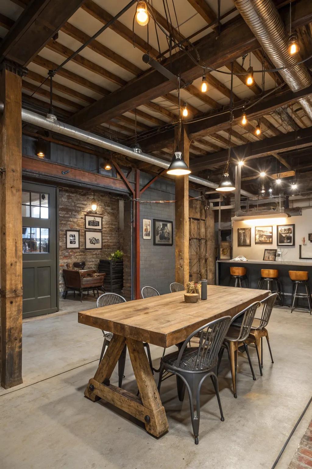 Industrial elements bring a raw and rugged charm to your space.