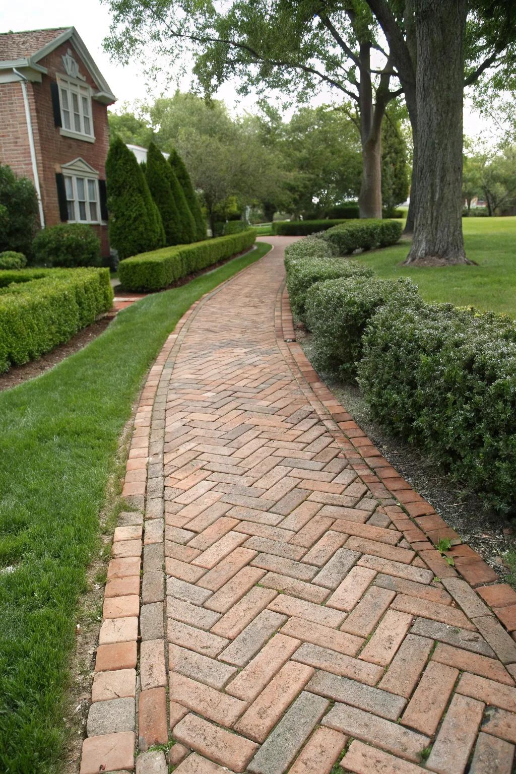 Timeless charm with a herringbone brick pattern.