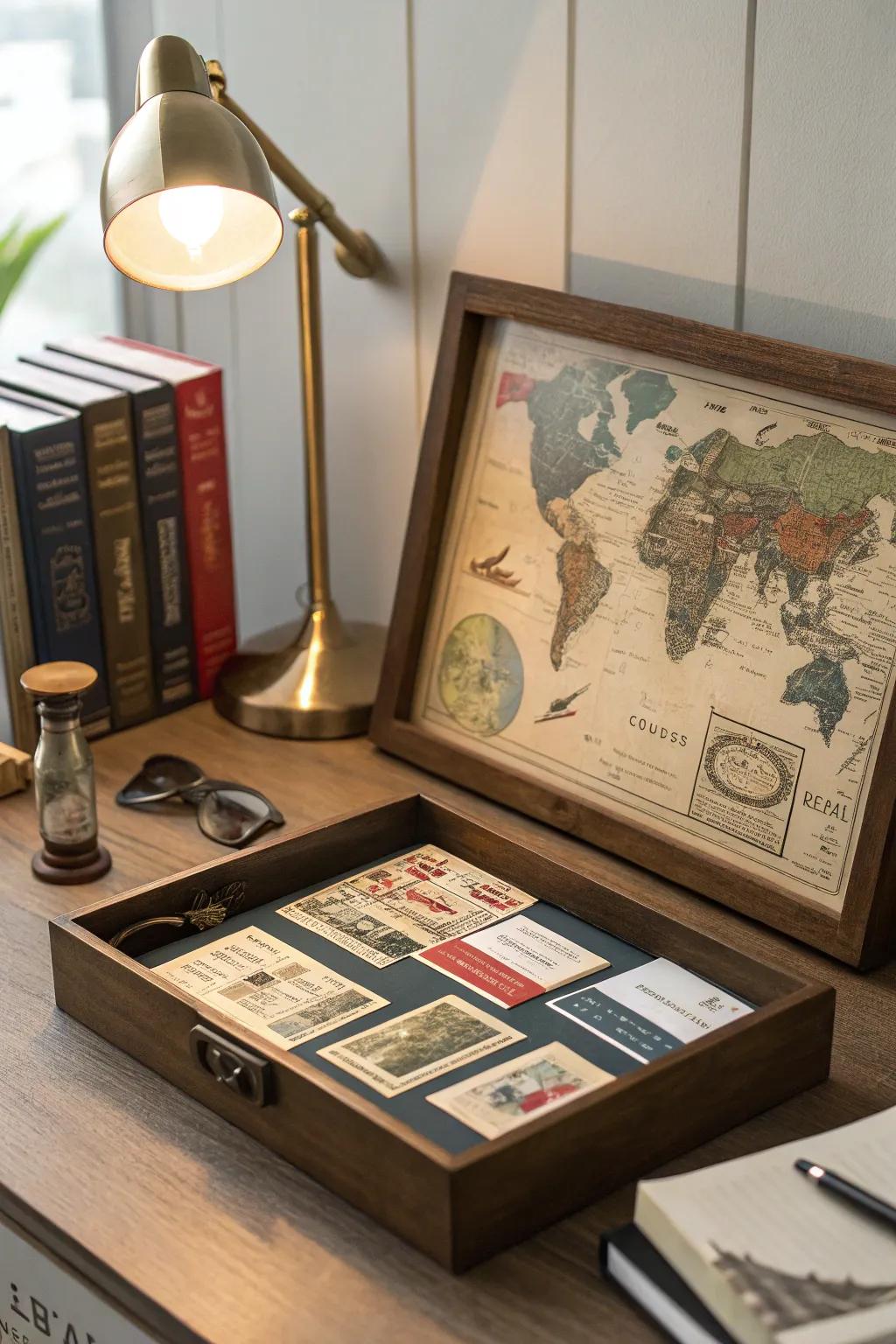 Capture your wanderlust with a travel keepsake shadow box.