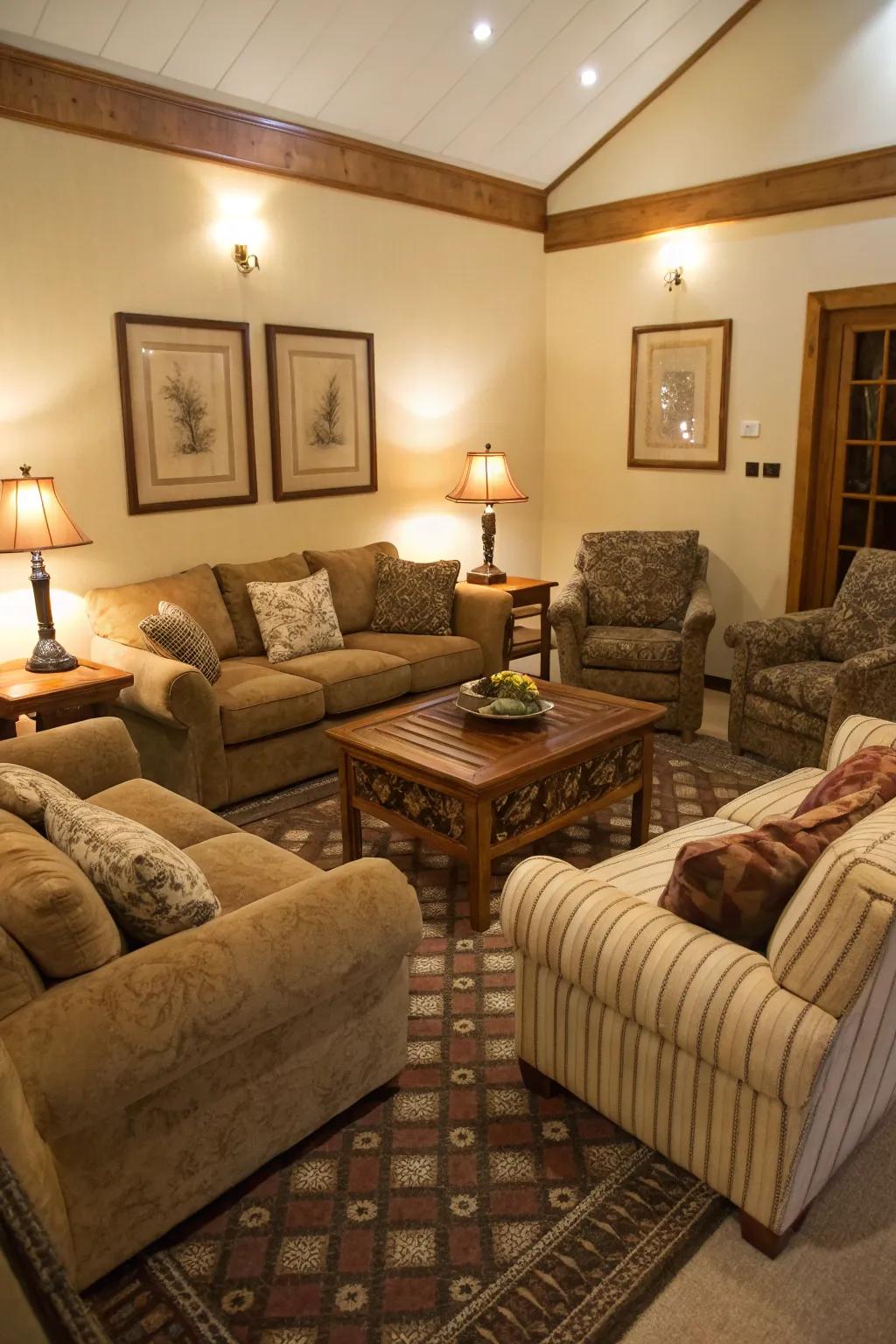 Cozy seating arrangements are essential for Southern hospitality.