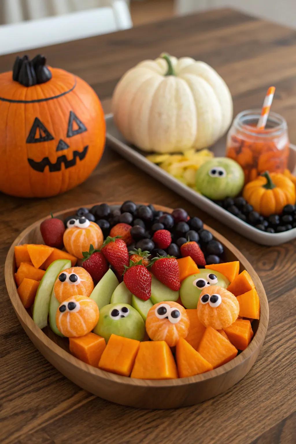 An eye-catching Halloween fruit platter that's as spooky as it is delicious.