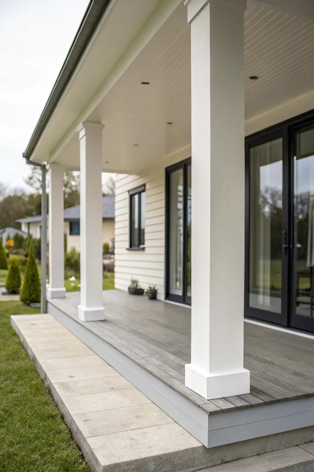 Minimalist square columns add a sleek touch to this modern home.