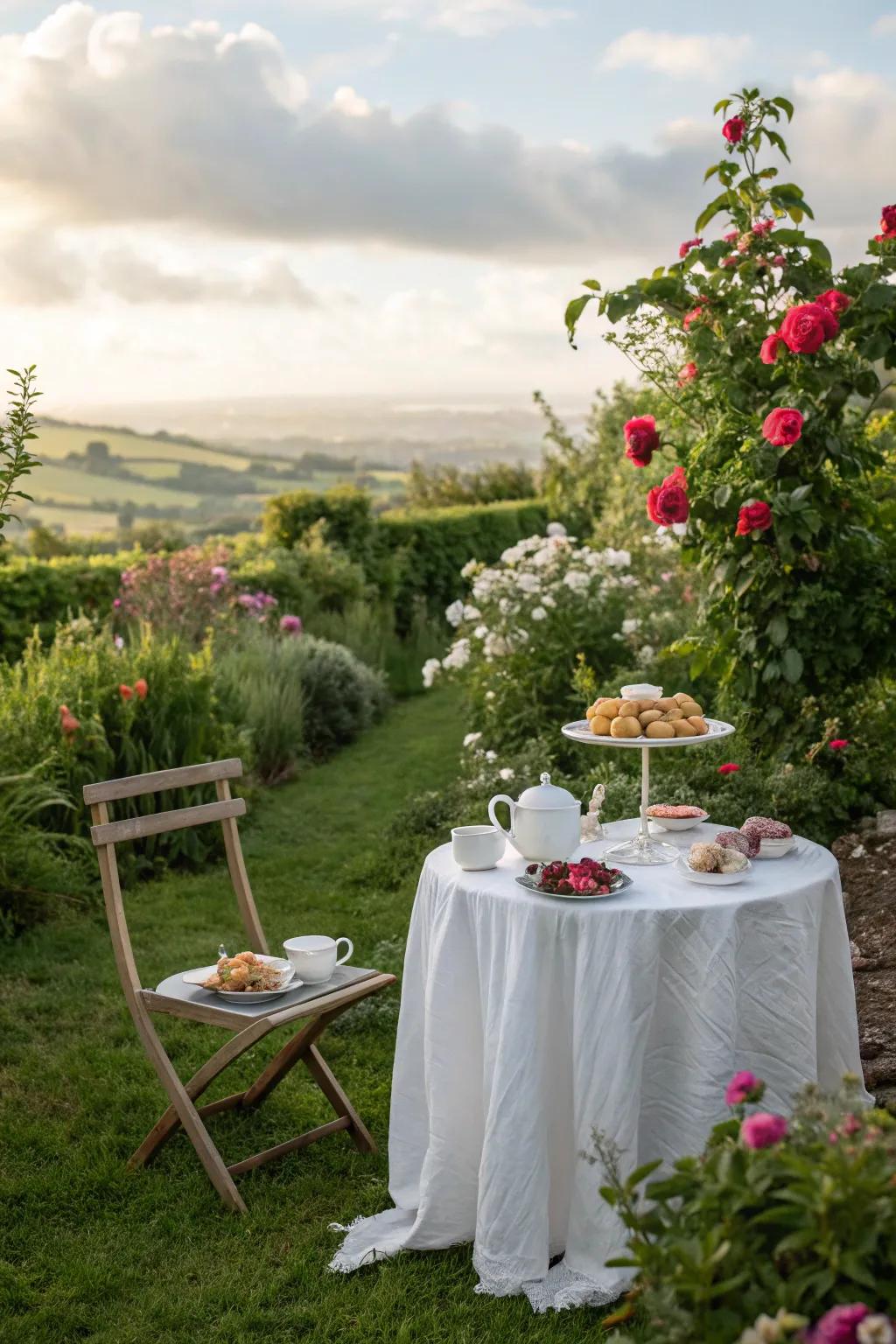 A backyard garden tea party setup that exudes charm and elegance.