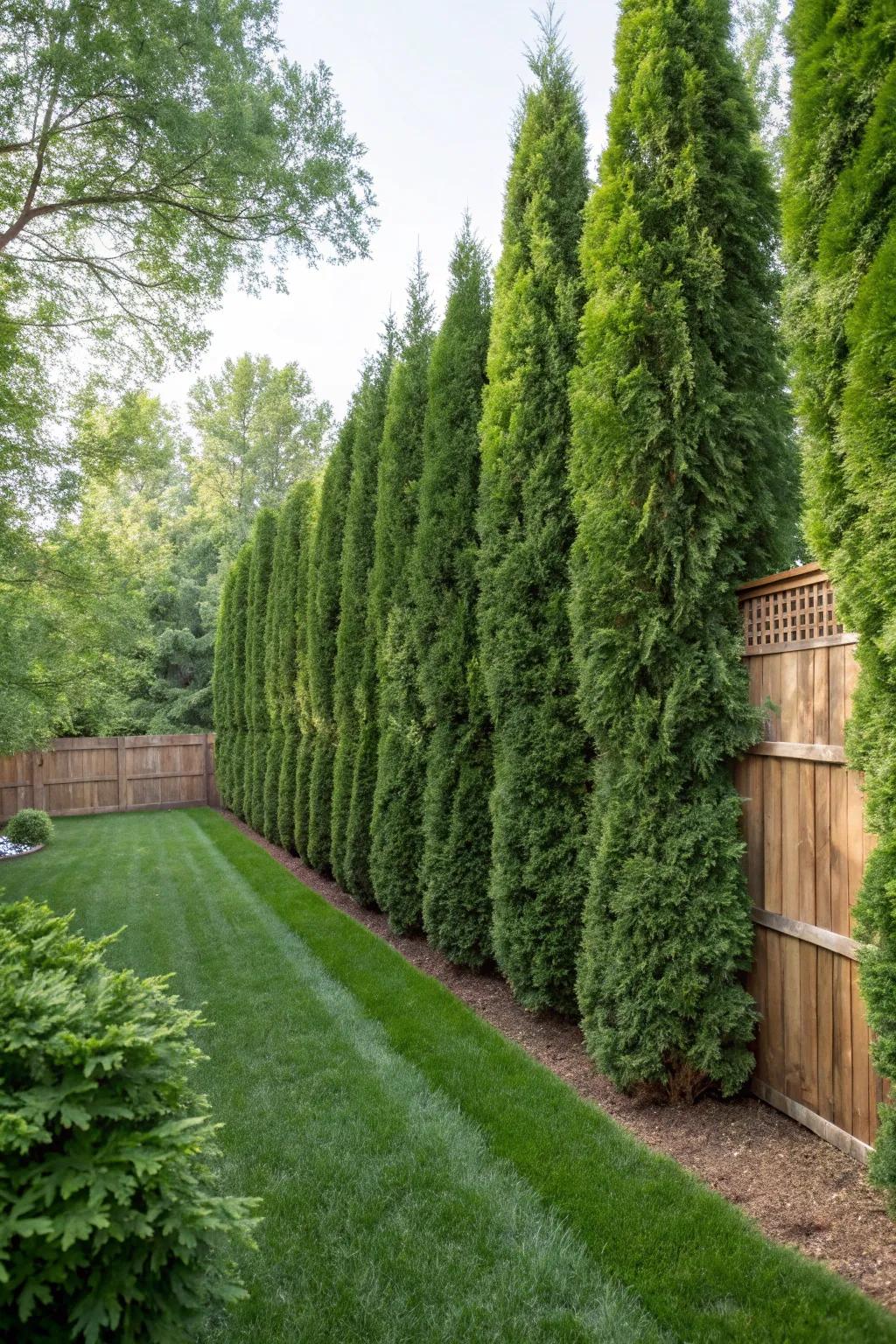 Achieve ultimate privacy with Thuja Green Giant trees lining your backyard.