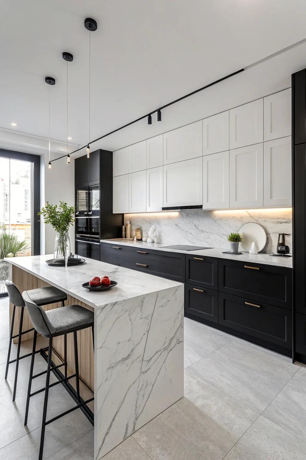 A classic black and white kitchen that exudes sophistication.