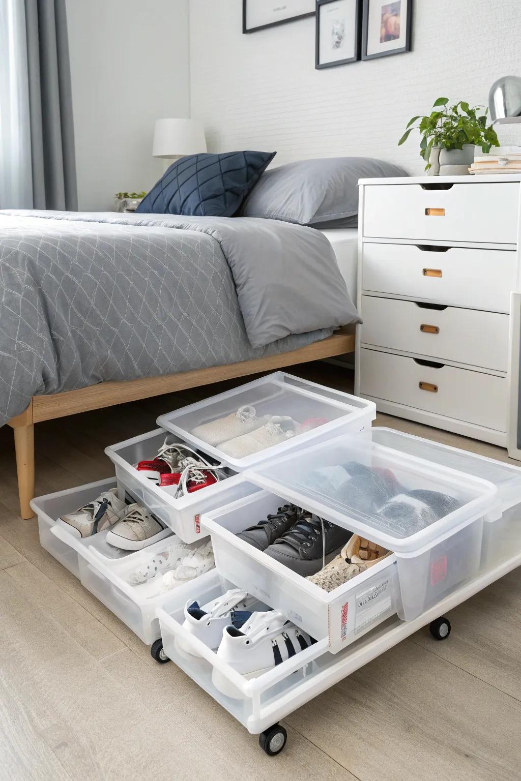 Keep your shoe collection in check with rolling under-bed storage.
