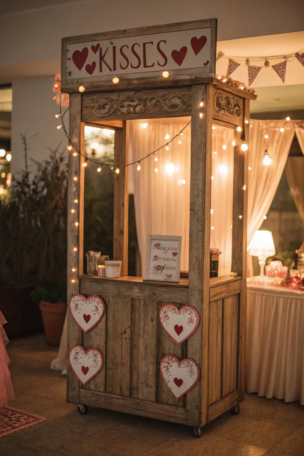 A delightful kissing booth setup with vintage charm.