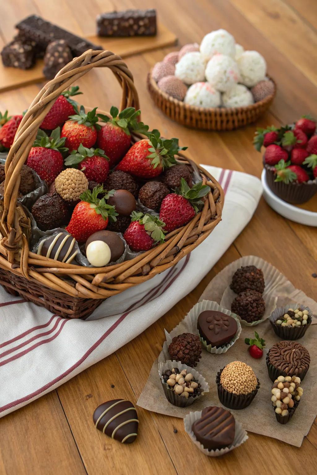 A decadent chocolate lover's basket perfect for Valentine's Day.