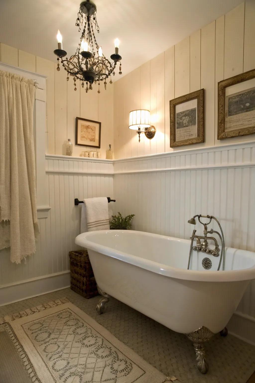 Classic beadboard wainscoting adds a timeless touch to any bathroom.