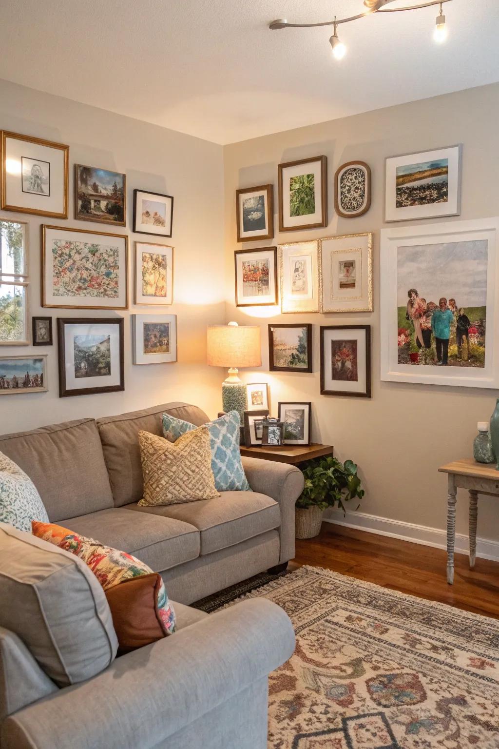 A dynamic gallery wall adds personality and charm.