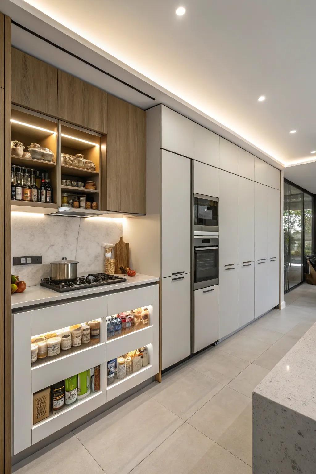 Built-in cabinets blending seamlessly with the kitchen design.