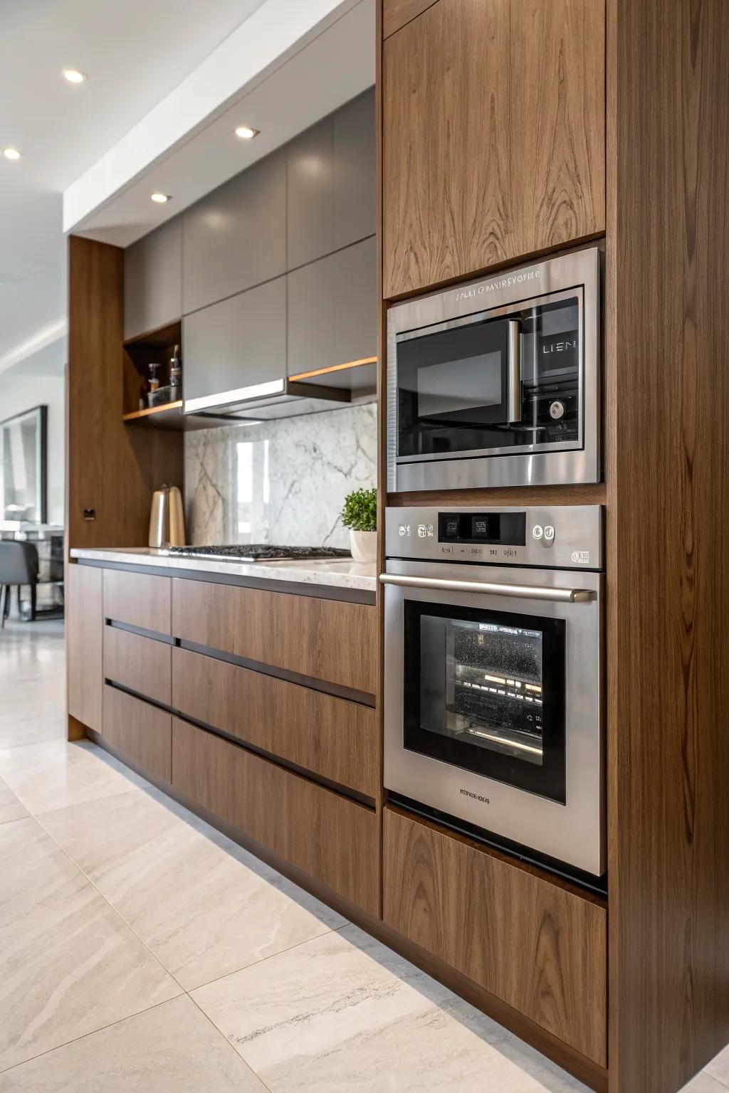 A built-in microwave offers a seamless and elegant kitchen design.