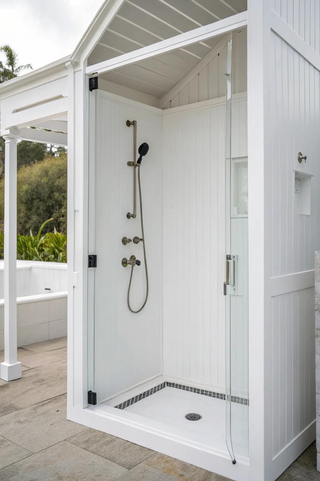 A minimalist white shower showcasing clean lines and simplicity.